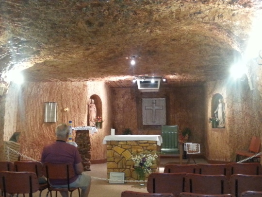 The Catholic underground church at Coober Pedy. Many places have been dug out as it gets so hot here.