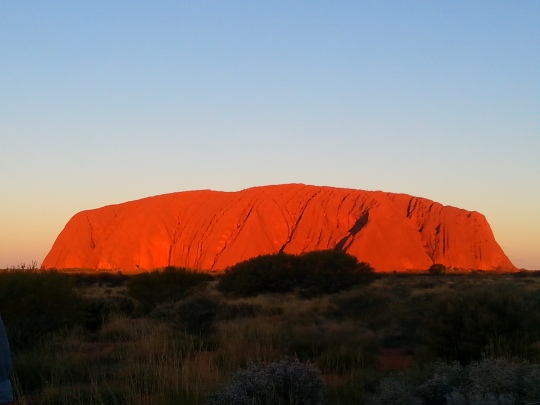 The Rock turning red just for a minute before the sun went down fully.