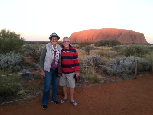 Geoff and I at The Rock. See the last bit of sunshine on the Rock on left. 